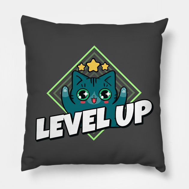 Level Up Kitty Pillow by Derek Player One