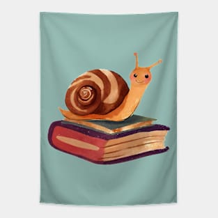 Funny Smiling Snail and Books Tapestry