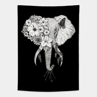 Elephant Black Background Tapestry