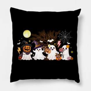 Hippie Halloween Cute Ghost Boo Spooky Season Pumpkin Women Pillow