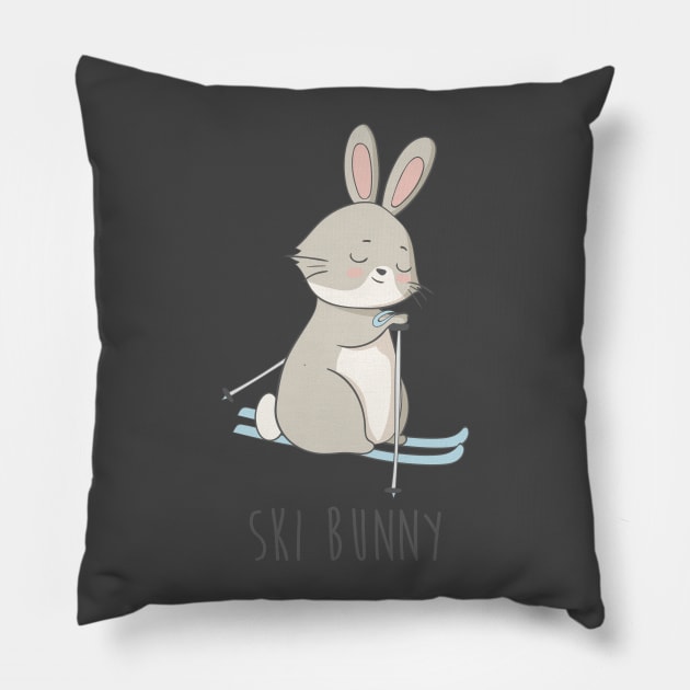 Ski Bunny Cute Rabbit, Bunny Ski Pillow by Dreamy Panda Designs