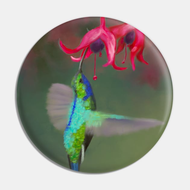 Hummingbird Feeding Time Pin by Dudzik Art