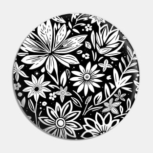 Black and White Floral Lino Print Pin