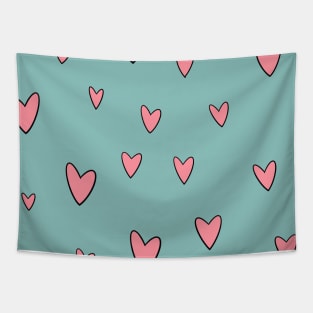 Kawaii Pastel Hearts-Teal Tapestry