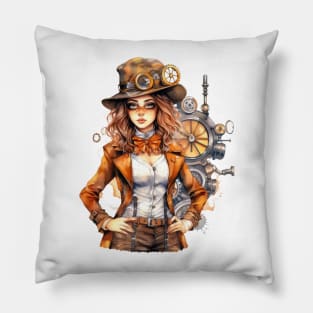 Watercolor Steampunk Girl #7 Pillow