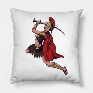 Spartan warrior woman in action with holding sword Pillow