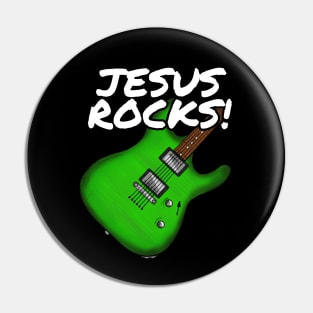 Jesus Rocks Electric Guitar Church Guitarist (Green) Pin