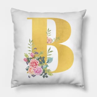 Beautiful gold letter B with flowers Pillow