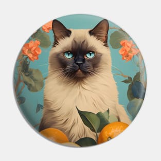 Retro Vintage Citrus Himalayan Cat Design | Unique Art Print Pin