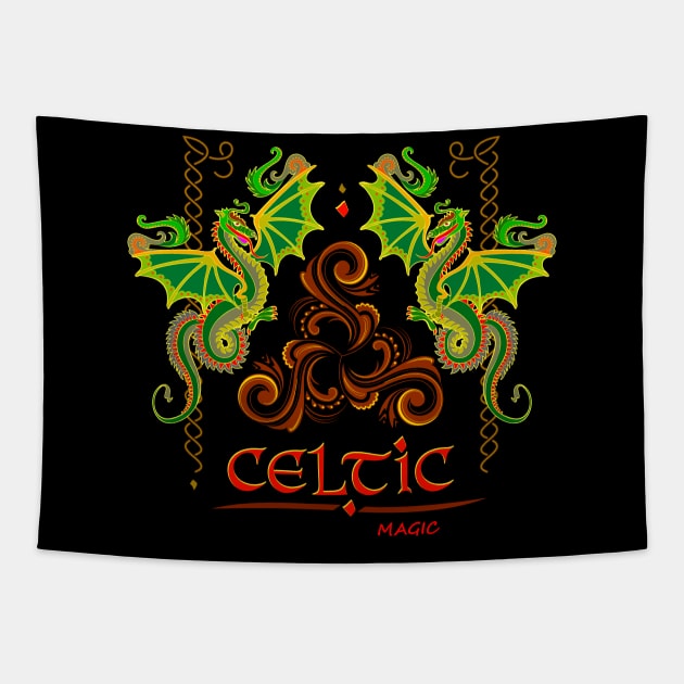 Celtic dragons and Triskele symbol Tapestry by Artist Natalja Cernecka