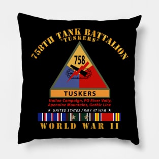 758th Tank Battalion - Tuskers w SSI Name Tape WWII  EU SVC Pillow