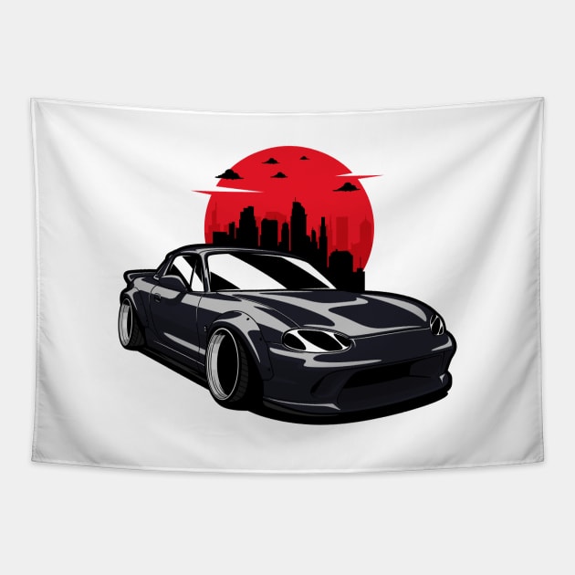 Black MX5 Miata JDM Tapestry by KaroCars