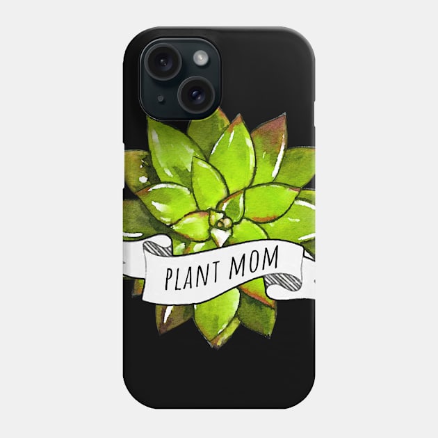 Succulent plant mom watercolor green Phone Case by Collagedream