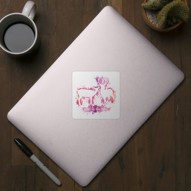 Harry Potter Marauders Prongs And Lily Splashes Outline Pink Watercolour After All This Time Potterhead Severus Snape Hogwarts Patronus Harry Potter Sticker Teepublic Uk