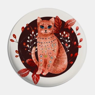 Nordic Folk Art Cat, Woodland Animals Folk Art Pin