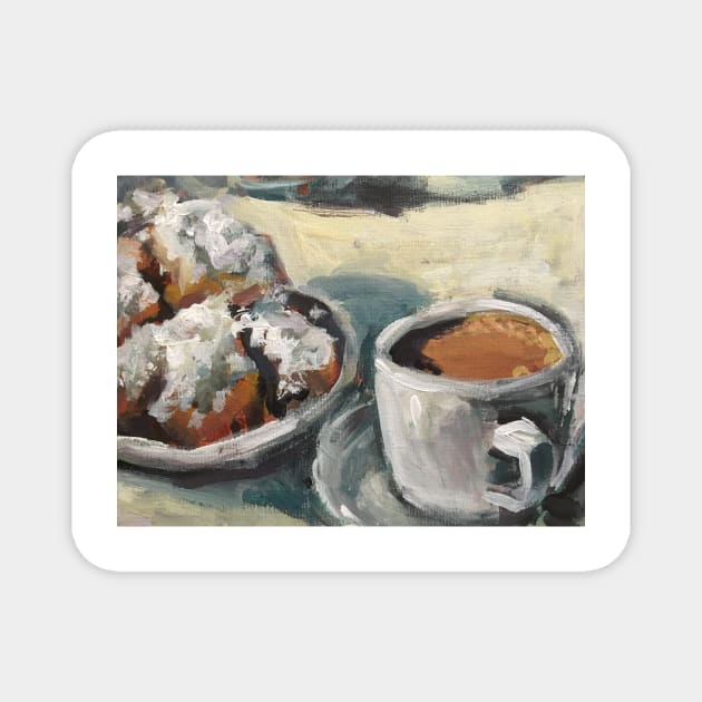 Beignets and Cafe au Lait at the Cafe du Monde Magnet by Susan1964