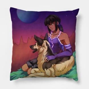 A Girl and her Dog in Space Pillow