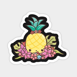 Summer vibes - a cute pineapple and tropical flowers in summer colors Magnet