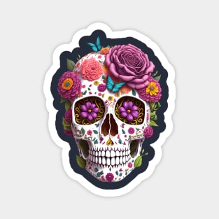 Funny Sugar Candy Skull With Flowers Magnet