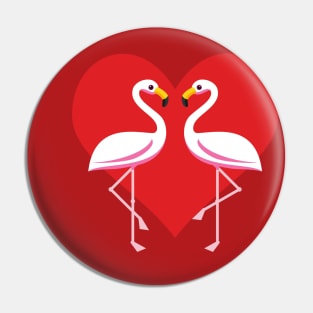 Cute White Pink Flamingos with Red Heart Pin