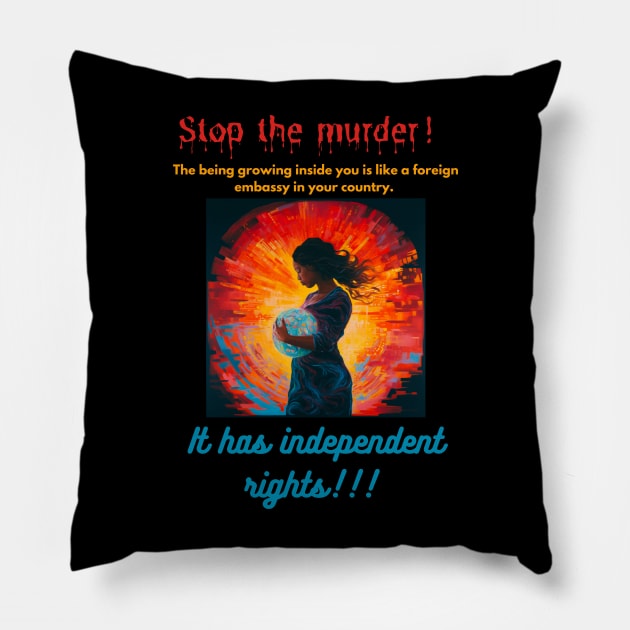 Stop the murder! The being growing inside you is like a foreign embassy in your country. It has independent rights! Pillow by St01k@