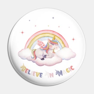 Believe In Magic Cute Unicorn With Stars Pin