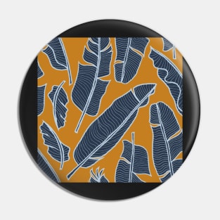 Banana leaves navy on ochre Pin