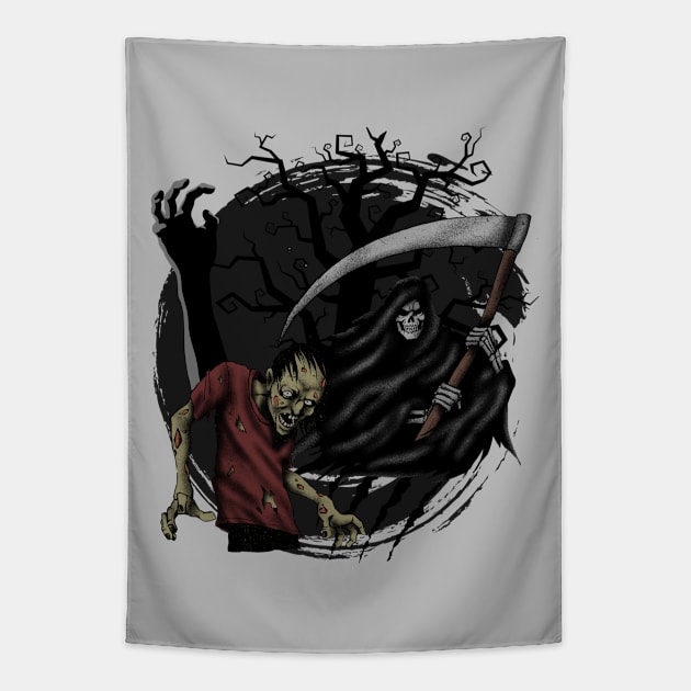 Scary zombie Halloween grim reaper Trick or treat Tapestry by BoogieCreates