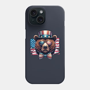 Bear Uncle Sam Hat Sunglasses American Flag 4th of July Phone Case