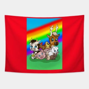 Farm Animals with a Rainbow of Hope Tapestry