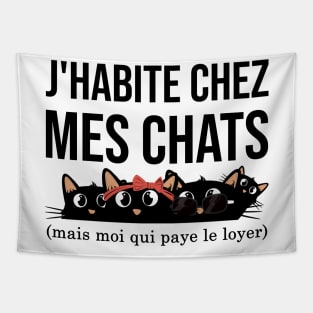 J'habite chez mes chats mais moi qui paye le loyer funny and cute cats Tapestry