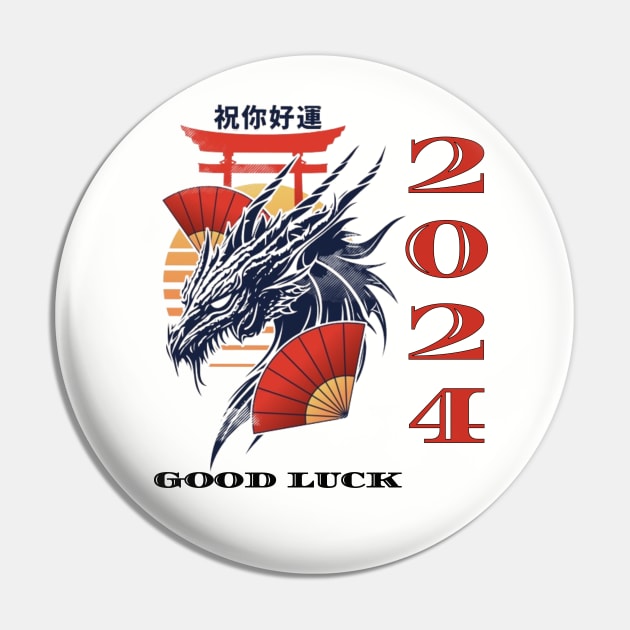 2024 Year of the Dragon and Good Luck Pin by LegnaArt