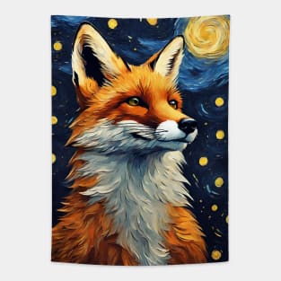 Fox Animal Painting in a Van Gogh Starry Night Art Style Tapestry