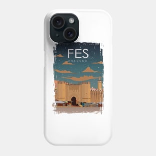 Fes Morocco Vintage Minimal Retro Travel Poster at Night Phone Case