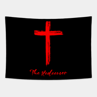 Jesus christ - the redeemer - red design with a cross symbol  | Christian Christianity designs. Tapestry