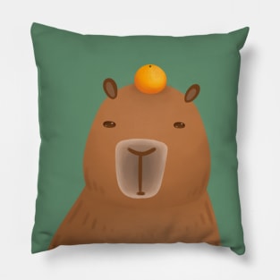 Sitting Capybara with an Orange Hat Pillow