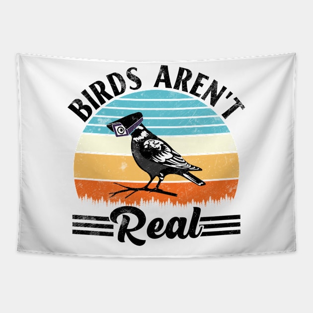 Vintage Birds Aren’t Real Movement - If It Flies It Spies Tapestry by RiseInspired