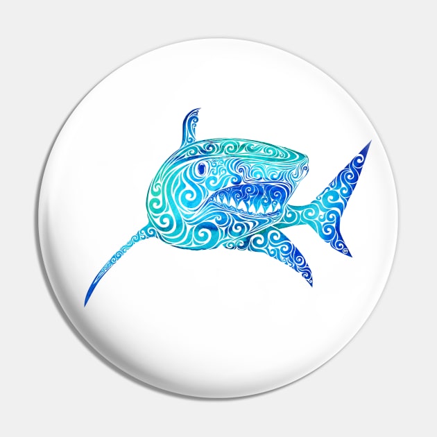 Swirly Shark Pin by VectorInk