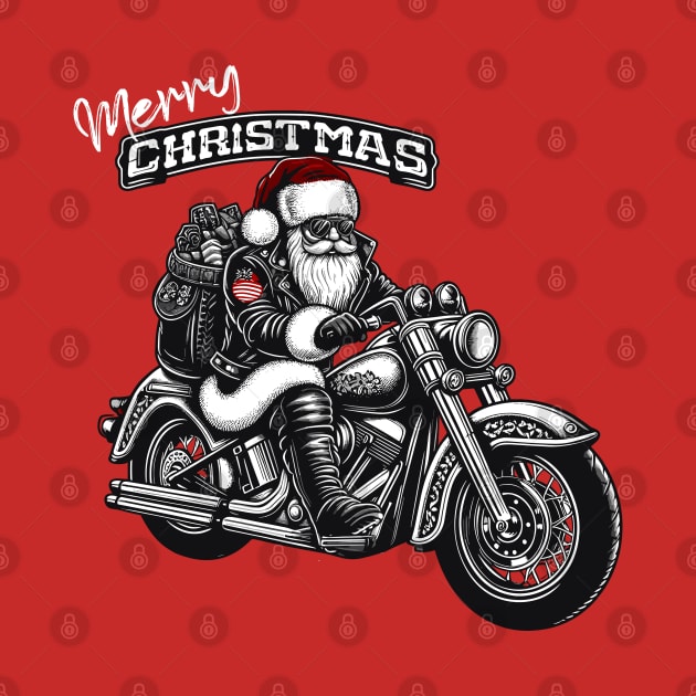 Chopper Santa “Merry Christmas”- black and white by PrintSoulDesigns