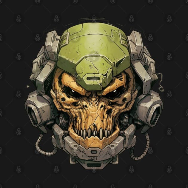 Space Doom Marine Classic Game Cyberpunk Skull by Nightarcade