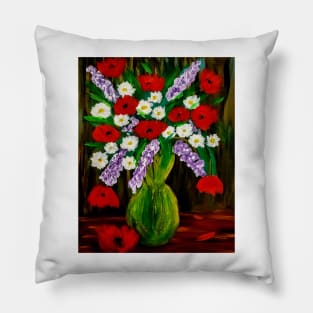 beautiful poppies and daisy's I'm brass and copper vintage vase Pillow