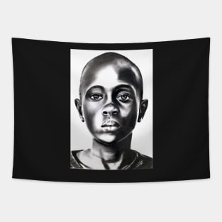 charcoal portrait of a black boy Tapestry