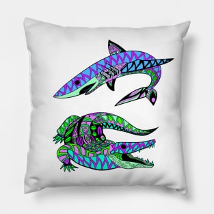 the shark and the reptile in brawl match Pillow