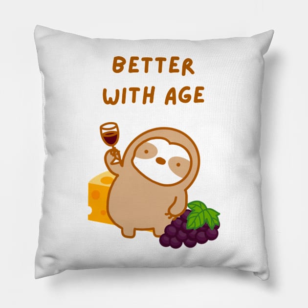 Better with Age Wine and Cheese Sloth Pillow by theslothinme