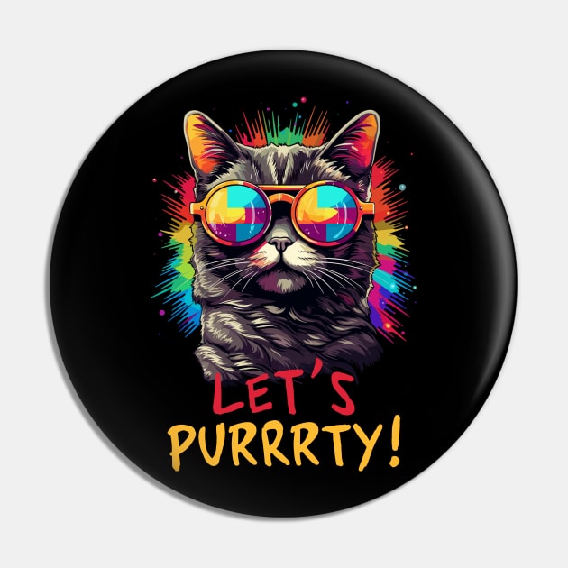 Party Cat in Sunglasses Men Women 90s Retro Pun Funny Cat Pin by KsuAnn