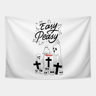 Easy Peasy Ghost Family Visiting Cemetery Halloween Tapestry