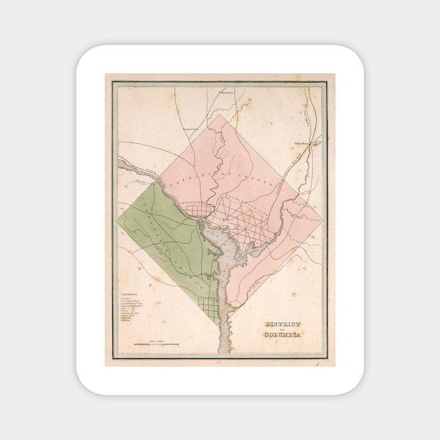 Vintage Map of Washington DC (1838) Magnet by Bravuramedia