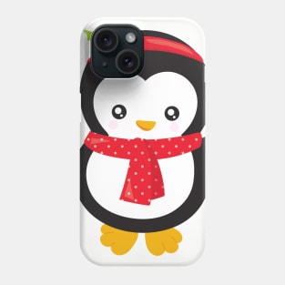 Christmas Penguin, Penguin With Scarf, Mistletoe Phone Case
