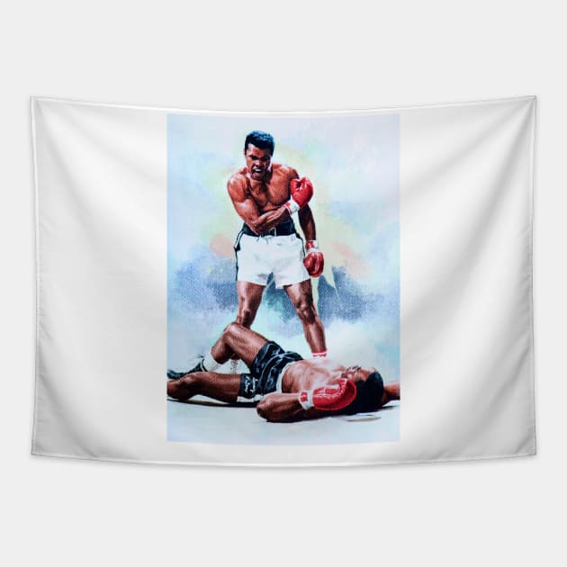 Muhammad Ali Knocking Out Sonny Liston Tapestry by VintCam