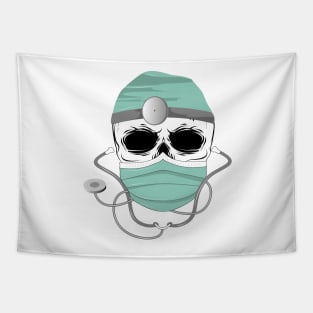 Skull doctor with mask mask and stethoscope Tapestry